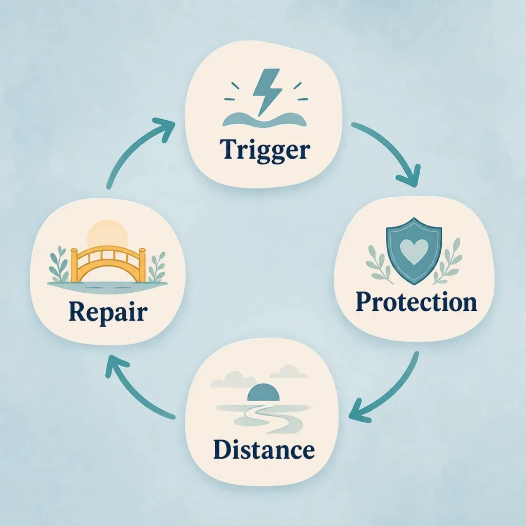 Why Do We Keep Having The Same Argument Image 01 Four-step loop showing how relationship arguments repeat and can be repaired