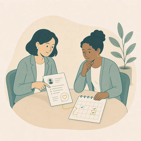 Two clinicians reviewing promising therapist matches together