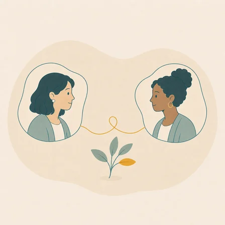 Two people connected by a gold line, representing meeting your therapist